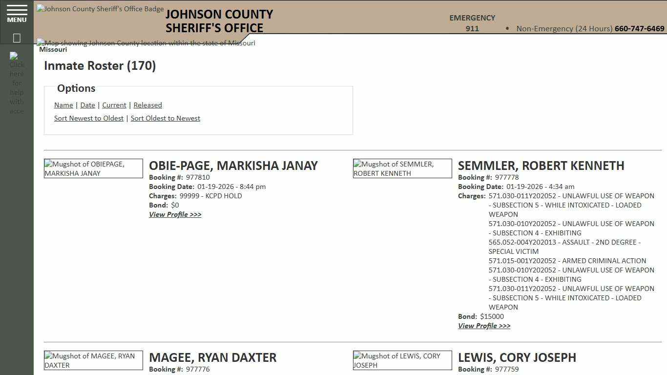 Inmate Roster - Current Inmates Booking Date Descending - Johnson County Sheriff MO