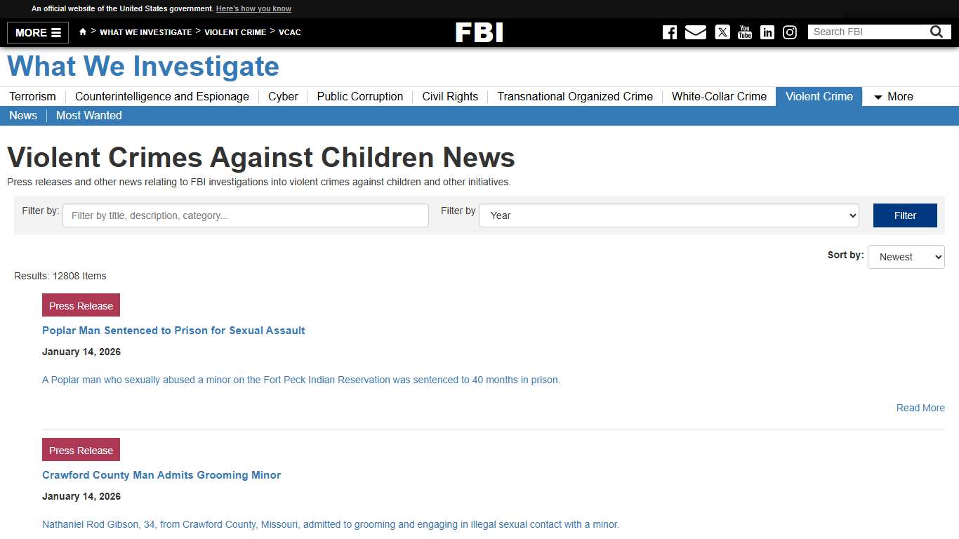 Violent Crimes Against Children News — FBI