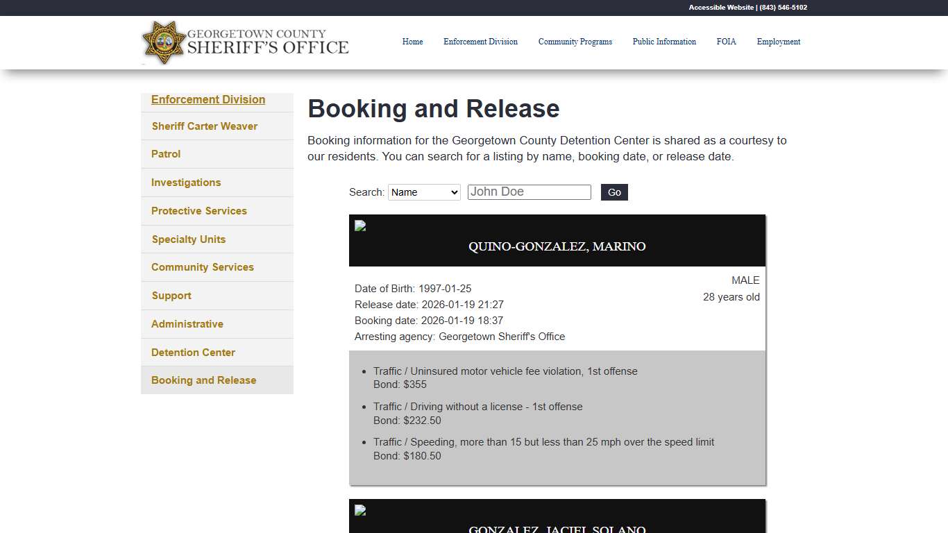 Booking and Release - GCSheriff.org