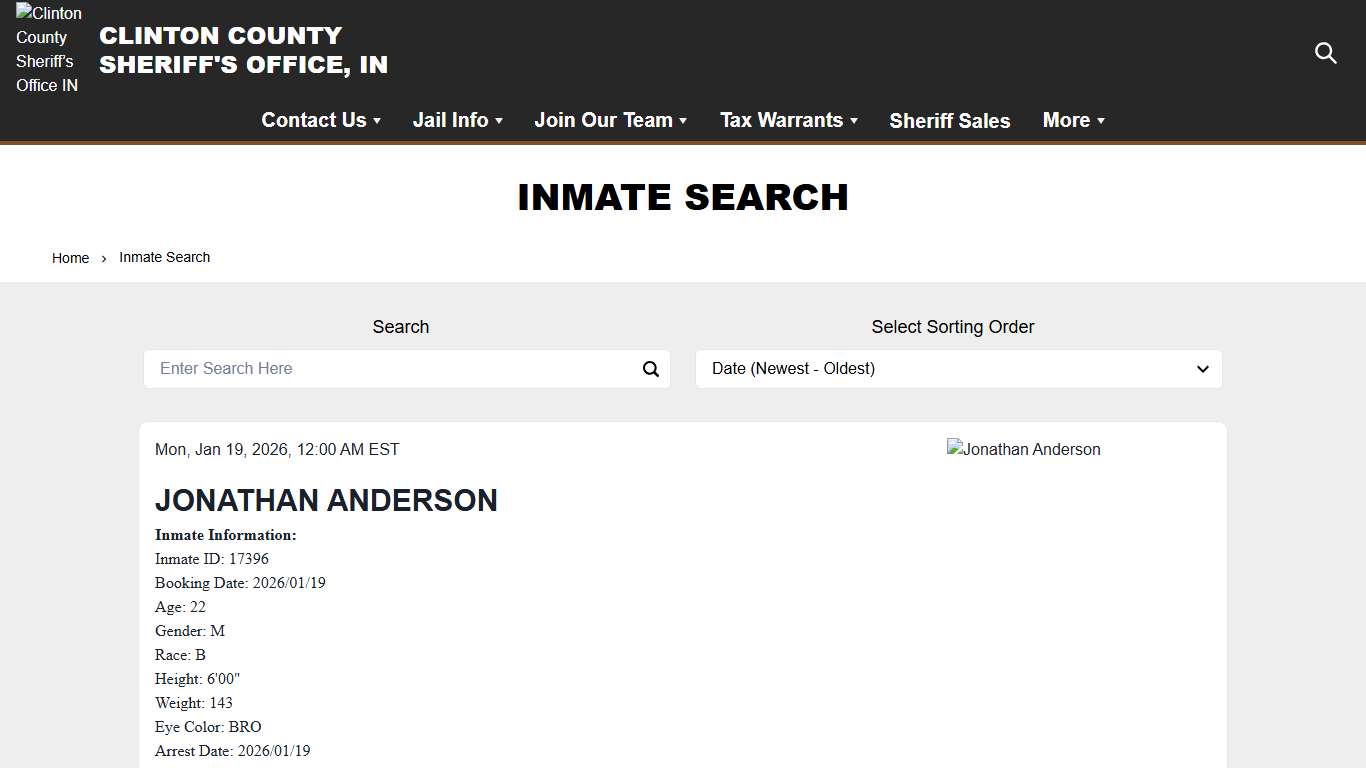 Inmate Search | Clinton County Sheriff’s Office IN
